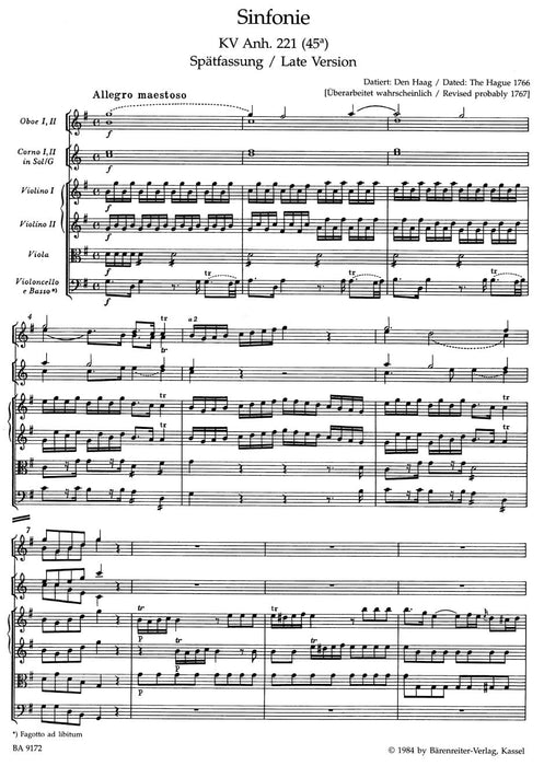 Symphony G major K. Anh. 221 (45a) -Early and late versions- Early and late versions 莫札特 交響曲 騎熊士版 | 小雅音樂 Hsiaoya Music