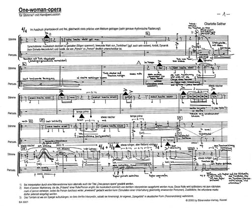 One-Woman-Opera for Voice and hand percussion (2004) 歌劇 擊樂器 騎熊士版 | 小雅音樂 Hsiaoya Music