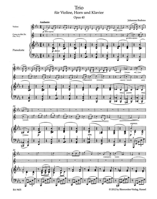 Trio for Violin, Horn (Viola or Violoncello) and Piano op. 40 布拉姆斯 三重奏 小提琴法國號中提琴 大提琴 鋼琴 騎熊士版 | 小雅音樂 Hsiaoya Music