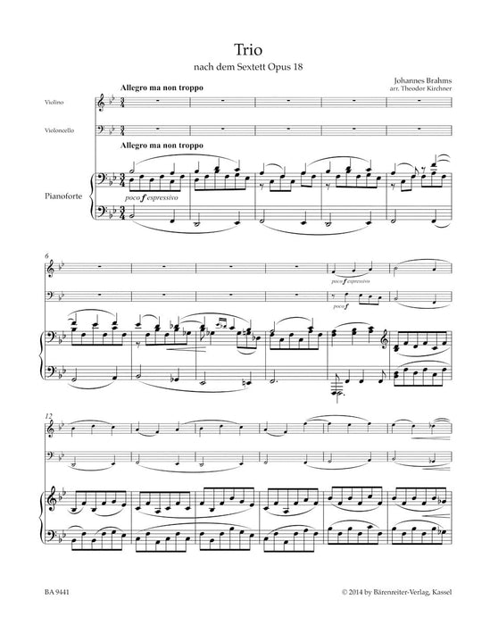 Trio for Violin, Violoncello and Piano (after the Sextett in B-flat major op. 18) 布拉姆斯 三重奏 小提琴大提琴 鋼琴 六重奏 騎熊士版 | 小雅音樂 Hsiaoya Music