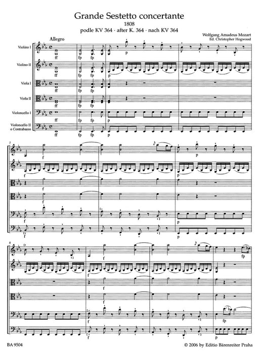 Grande sestetto concertante für Streichsextett (1808) (nach der Sinfonia concertante KV 364) 莫札特 複協奏曲 六重奏 交響曲 複協奏曲 騎熊士版 | 小雅音樂 Hsiaoya Music