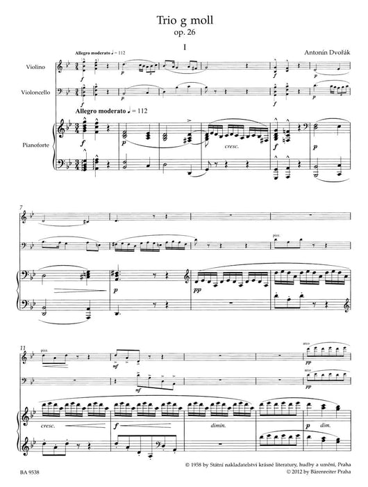 Piano Trio for Piano, Violin and Violoncello G minor op. 26 德弗札克 鋼琴 三重奏 鋼琴 小提琴 大提琴 騎熊士版 | 小雅音樂 Hsiaoya Music