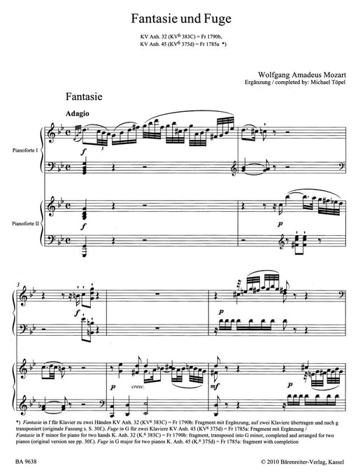 fantasie in G minor and Fuga in G major, Sonata Movement (Grave and Presto) in B-flat major for two Pianos K. Anh. 32, K. Anh. 45, K. Anh. 42 莫札特 幻想曲 奏鳴曲樂章 鋼琴 騎熊士版 | 小雅音樂 Hsiaoya Music