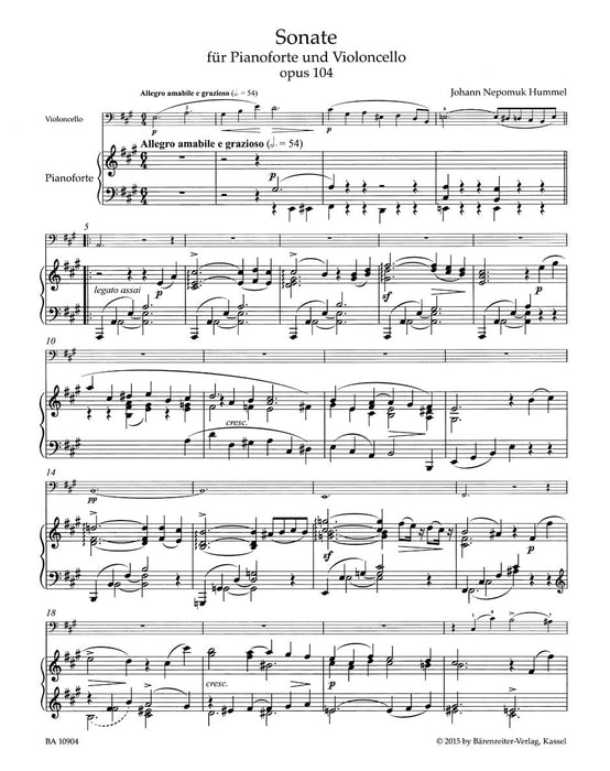 Sonata for Pianoforte and Violoncello op. 104 胡麥爾約翰 奏鳴曲 鋼琴 大提琴 騎熊士版 | 小雅音樂 Hsiaoya Music
