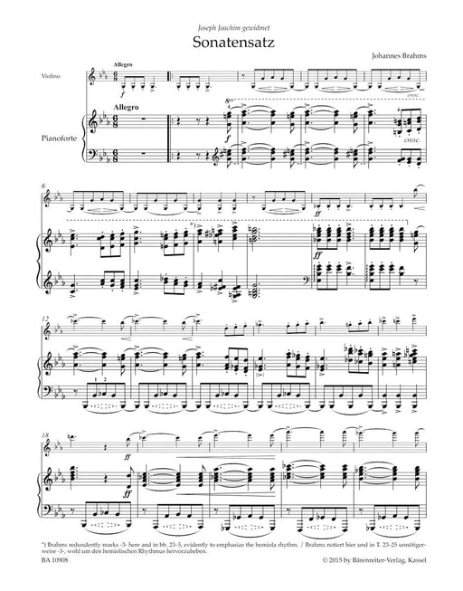 Sonata Movement from the F.A.E. Sonata for Violin and Piano in C minor WoO 2 布拉姆斯 奏鳴曲樂章 奏鳴曲 小提琴 鋼琴 騎熊士版 | 小雅音樂 Hsiaoya Music