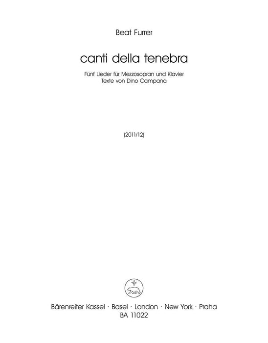 canti della tenebra (2011/2012) -Five Lieder for mezzo-soprano and piano- Five Lieder for mezzo-soprano and piano 鋼琴 騎熊士版 | 小雅音樂 Hsiaoya Music