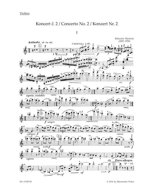 Concerto for Violin and Orchestra Nr. 2 H 293 馬悌努 協奏曲 小提琴 管弦樂團 騎熊士版 | 小雅音樂 Hsiaoya Music
