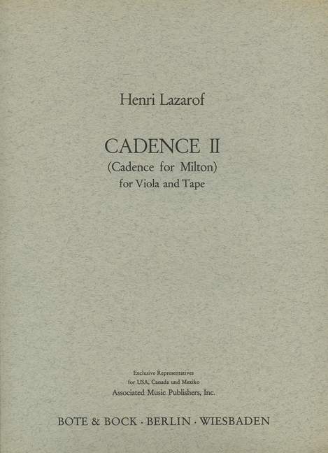 Cadence II Cadence for Milton 拉札羅夫 中提琴獨奏 柏特-柏克版 | 小雅音樂 Hsiaoya Music