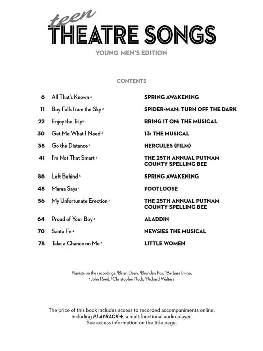 Teen Theatre Songs: Young Men's Edition - Book/Online Audio 12 Songs Originally Sung by Teen Characters | 小雅音樂 Hsiaoya Music