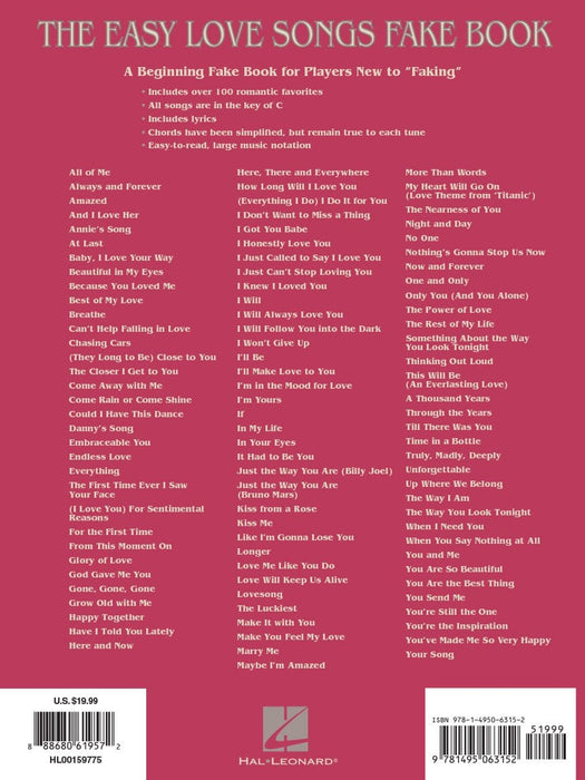 The Easy Love Songs Fake Book Melody, Lyrics & Simplified Chords in the Key of C 費克 旋律 | 小雅音樂 Hsiaoya Music