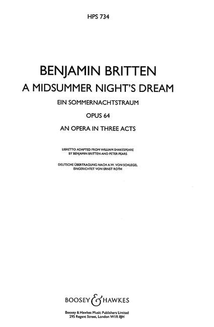 A Midsummer Night's Dream op. 64 Opera in three acts 布瑞頓 仲夏夜之夢 歌劇 總譜 博浩版 | 小雅音樂 Hsiaoya Music