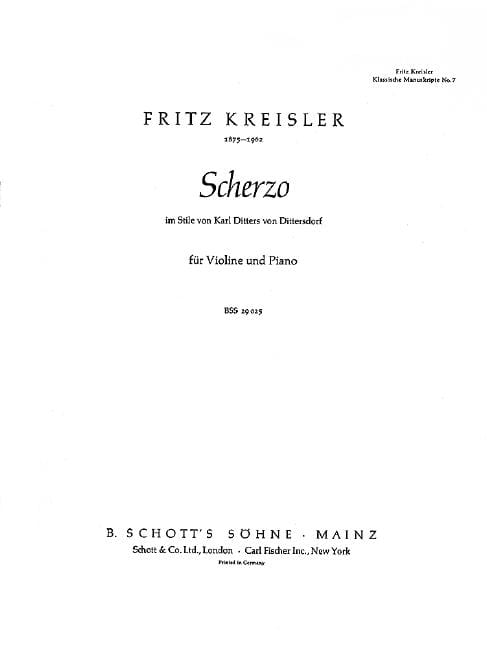 Scherzo in the style of Karl Ditters v. Dittersdorf 克萊斯勒 詼諧曲 風格 小提琴加鋼琴 朔特版 | 小雅音樂 Hsiaoya Music