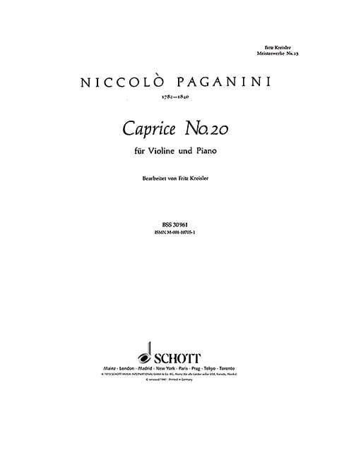 Caprice No. 20 B Minor 帕格尼尼 隨想曲 小調 小提琴加鋼琴 朔特版 | 小雅音樂 Hsiaoya Music