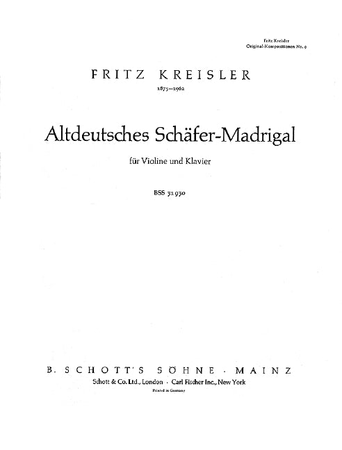 Altdeutsches Schäfer-Madrigal 克萊斯勒 牧歌 小提琴加鋼琴 朔特版 | 小雅音樂 Hsiaoya Music