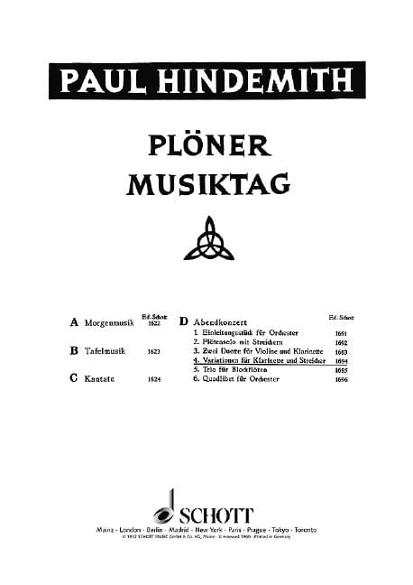 Plöner Musiktag D Abendkonzert - Nr. 4: Variationen 辛德密特 豎笛加管弦樂團 朔特版 | 小雅音樂 Hsiaoya Music