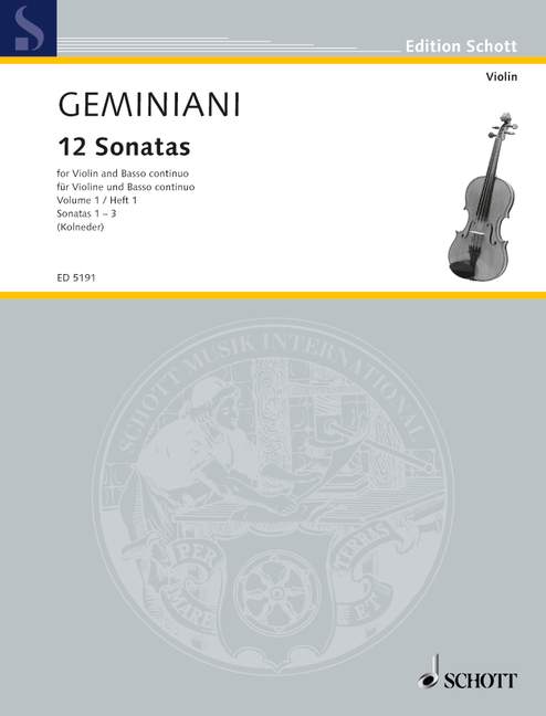 12 Sonatas op. 1 Band 1 Nos. 1-3 傑米尼亞尼 奏鳴曲 小提琴加鋼琴 朔特版 | 小雅音樂 Hsiaoya Music