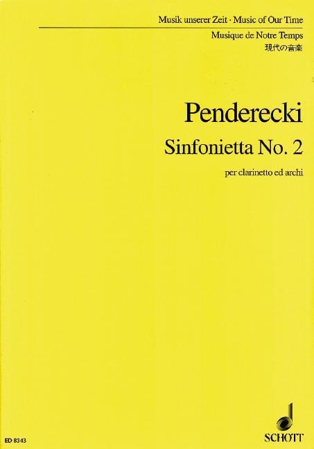 Sinfonietta No. 2 per clarinetto ed archi 彭德瑞茲基 小交響曲 總譜 朔特版 | 小雅音樂 Hsiaoya Music