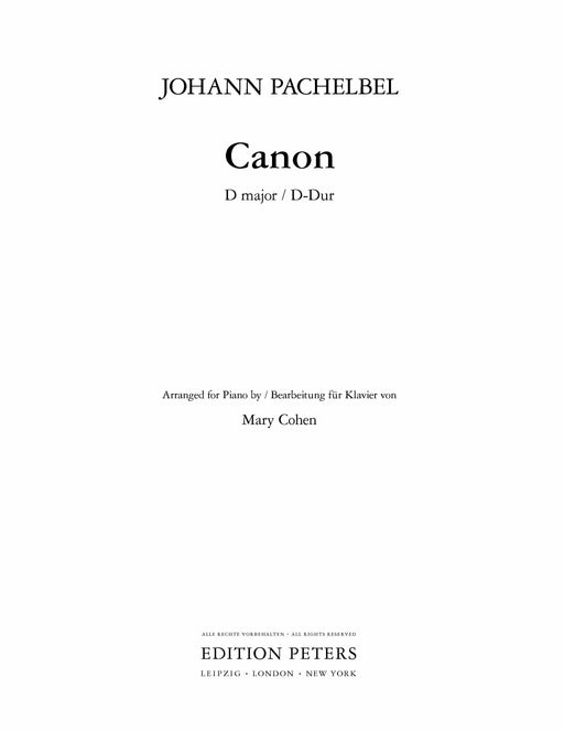 Canon in D major 帕海貝爾約翰 卡農曲 彼得版 | 小雅音樂 Hsiaoya Music
