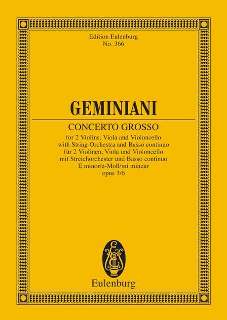 Concerto grosso E minor op. 3/6 傑米尼亞尼 大協奏曲小調 總譜 歐伊倫堡版 | 小雅音樂 Hsiaoya Music