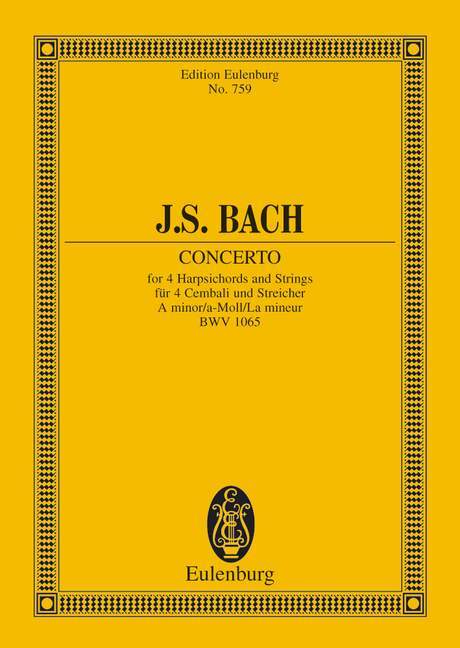 Concerto A minor BWV 1065 after the concerto for 4 violins op. 3/10 by Vivaldi 巴赫約翰‧瑟巴斯提安 協奏曲小調 協奏曲 小提琴 總譜 歐伊倫堡版 | 小雅音樂 Hsiaoya Music