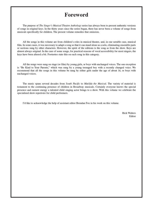 Singer's Musical Theatre Anthology - Children's Edition Book Only | 小雅音樂 Hsiaoya Music