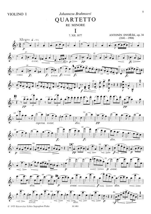 String Quartet Nr. 9 d-Moll op. 34 德弗札克 弦樂四重奏 騎熊士版 | 小雅音樂 Hsiaoya Music