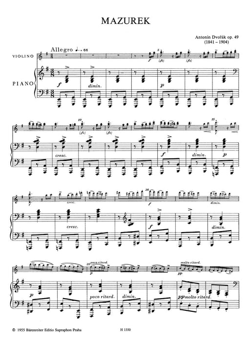 Mazurek for Violin and Orchestra E minor op. 49 德弗札克 小提琴 管弦樂團 騎熊士版 | 小雅音樂 Hsiaoya Music