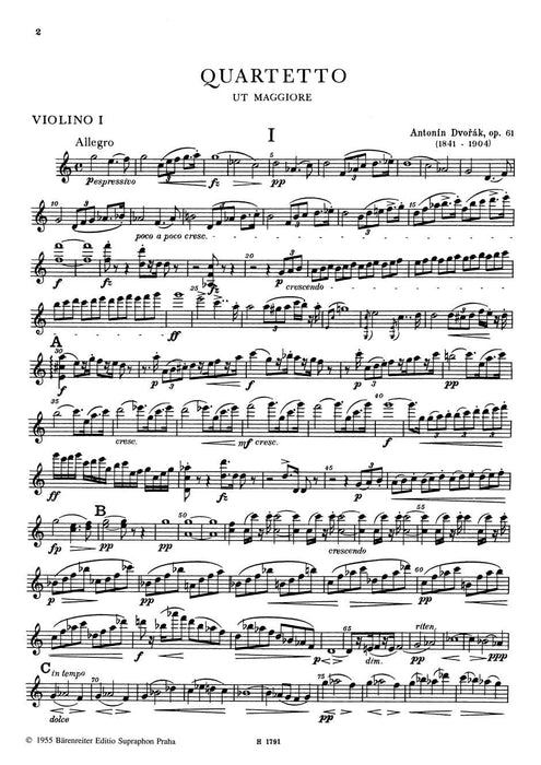 String Quartet Nr. 11 C-Dur op. 61 德弗札克 弦樂四重奏 騎熊士版 | 小雅音樂 Hsiaoya Music