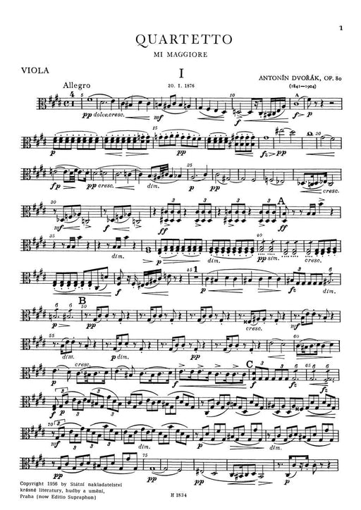 String Quartet Nr. 8 E-Dur op. 80 德弗札克 弦樂四重奏 騎熊士版 | 小雅音樂 Hsiaoya Music