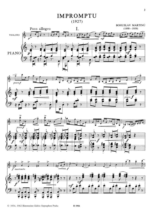Impromptu -drei Stücke für Violine und Klavier- 3 Pieces 馬悌努 即興曲 小提琴 小品 騎熊士版 | 小雅音樂 Hsiaoya Music