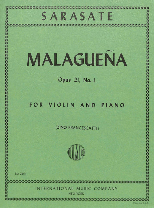 Malaguena, Opus 21, No. 1 薩拉沙特 作品 小提琴 (含鋼琴伴奏) 國際版 | 小雅音樂 Hsiaoya Music
