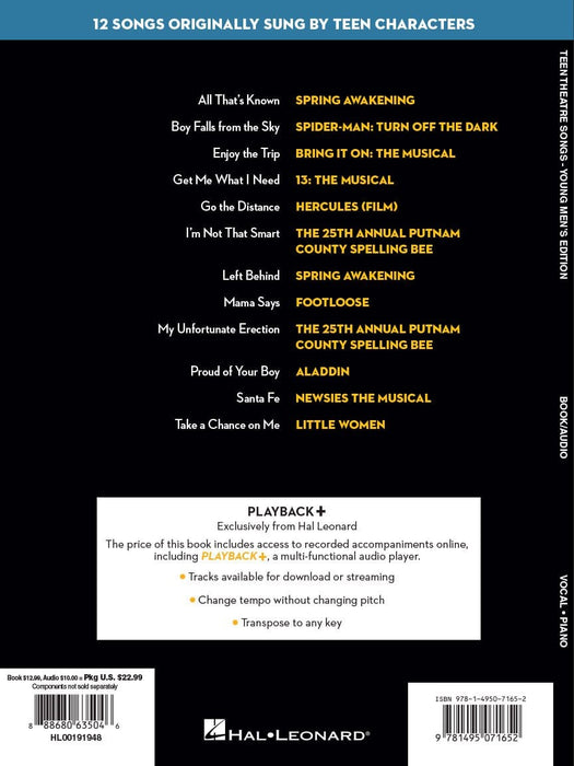Teen Theatre Songs: Young Men's Edition - Book/Online Audio 12 Songs Originally Sung by Teen Characters | 小雅音樂 Hsiaoya Music