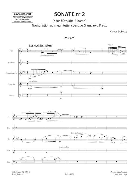 Sonate No. 2 (for Flute, Viola, and Harp) Transcribed for Woodwind Quintet Score and Parts 德布西 中提琴 豎琴 木管五重奏 | 小雅音樂 Hsiaoya Music