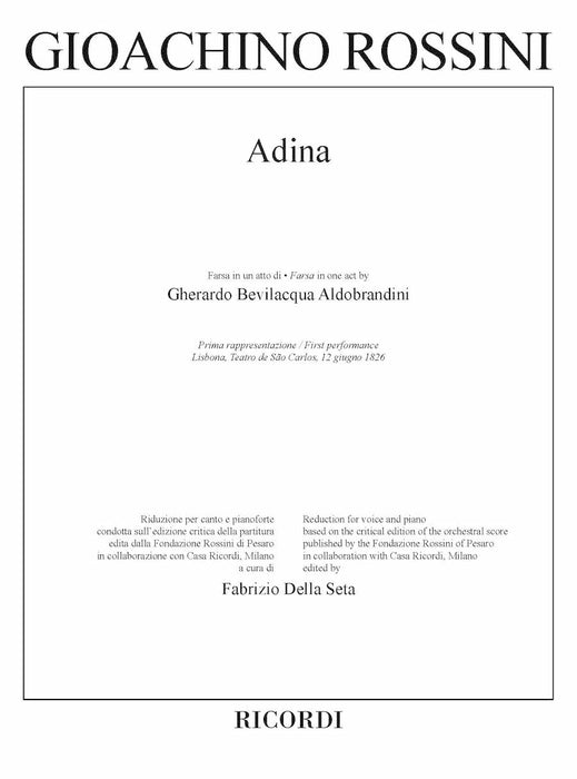 Adina Vocal Score based on the Critical Edition by Fabrizio Della Seta 聲樂總譜 聲樂 | 小雅音樂 Hsiaoya Music
