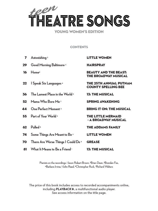 Teen Theatre Songs: Young Women's Edition - Book/Online Audio 12 Songs Originally Sung by Teen Characters | 小雅音樂 Hsiaoya Music