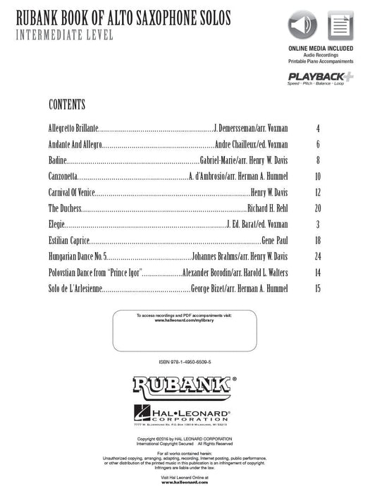 Rubank Book of Alto Saxophone Solos - Intermediate Level Book with Online Audio (stream or download) 中音薩氏管 | 小雅音樂 Hsiaoya Music