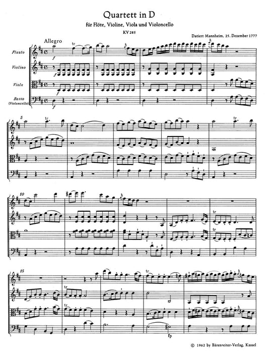 Quartets for Flute, Violin, Viola and Violoncello 莫札特 四重奏 長笛 小提琴 中提琴 大提琴 騎熊士版 | 小雅音樂 Hsiaoya Music