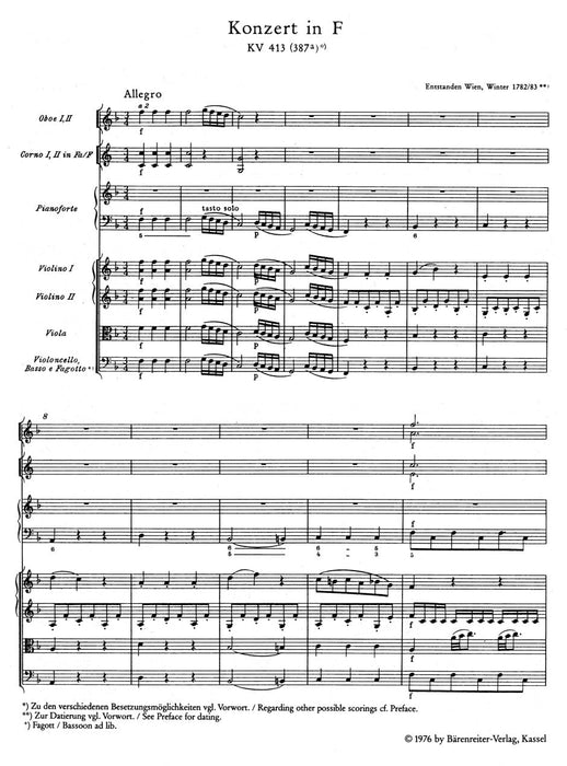 Piano Concerto F major K. 413(387a) -Concerto for Piano and Orchestra- 莫札特 鋼琴協奏曲 管弦樂團 騎熊士版 | 小雅音樂 Hsiaoya Music