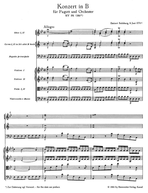 Concerto for Bassoon and Orchestra B-flat Major KV 191 (186e) 莫札特 協奏曲 低音管 管弦樂團 騎熊士版 | 小雅音樂 Hsiaoya Music