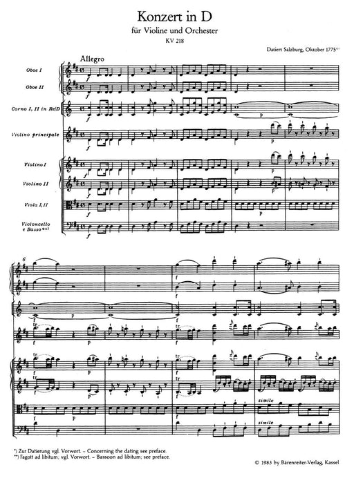 Concerto for Violin and Orchestra Nr. 4 D major K. 218 莫札特 協奏曲 小提琴 管弦樂團 騎熊士版 | 小雅音樂 Hsiaoya Music
