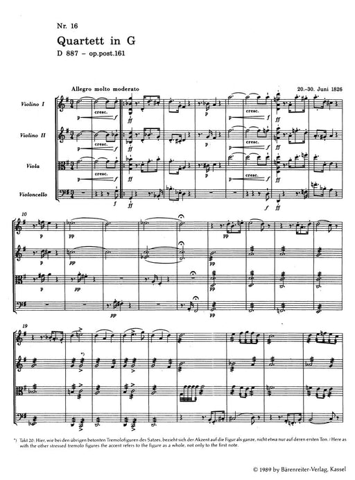 String Quartet G major op. post. 161 D 887 舒伯特 弦樂四重奏 騎熊士版 | 小雅音樂 Hsiaoya Music