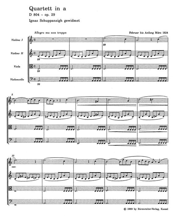 String Quartet A minor D 804 op. 29 "Rosamunde" / String Quartet C minor D 703 "Quartett-Satz" and fragment of the second movement 舒伯特 弦樂四重奏 羅莎蒙弦樂四重奏 樂章 騎熊士版 | 小雅音樂 Hsiaoya Music