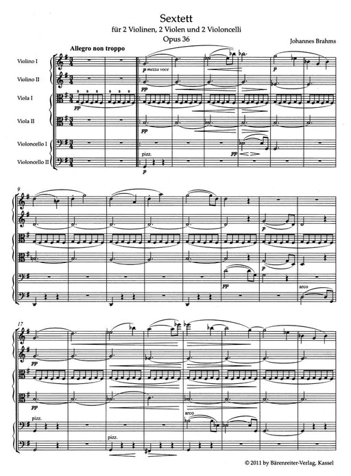 Sextet for 2 Violins, 2 Violas and 2 Violoncellos G major op. 36 布拉姆斯 六重奏 小提琴 中提琴 大提琴 騎熊士版 | 小雅音樂 Hsiaoya Music