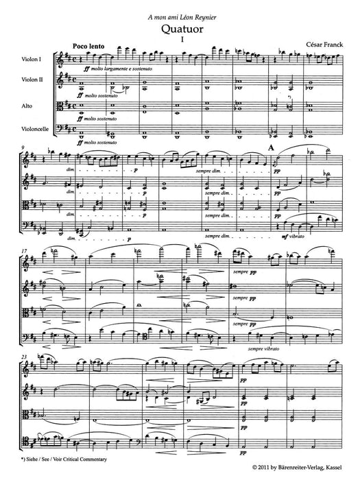 Quartett für zwei Violinen, Viola und Violoncello 法朗克賽札爾 四重奏 小提琴 中提琴 大提琴 騎熊士版 | 小雅音樂 Hsiaoya Music