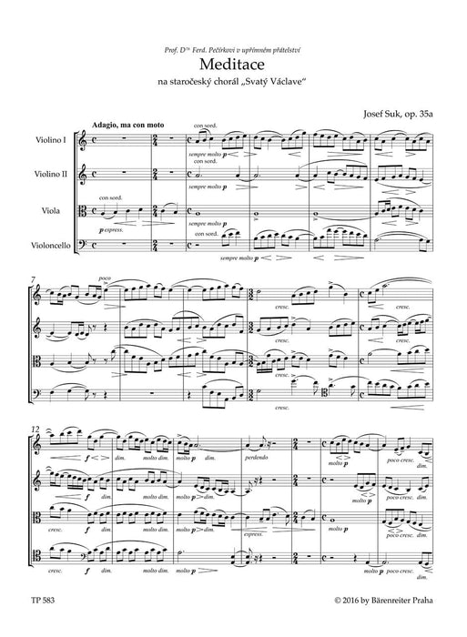 Meditation on the Old Czech Hymn "St Wenceslas" for String Quartet op. 35a 蘇克 讚美歌 弦樂四重奏 騎熊士版 | 小雅音樂 Hsiaoya Music
