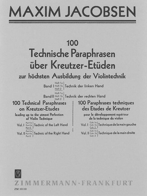 100 Technical Paraphrases on Kreutzer-Etudes Band I Heft 2 leading up to the utmost Perfection 模擬曲 練習曲 小提琴練習曲 齊默爾曼版 | 小雅音樂 Hsiaoya Music