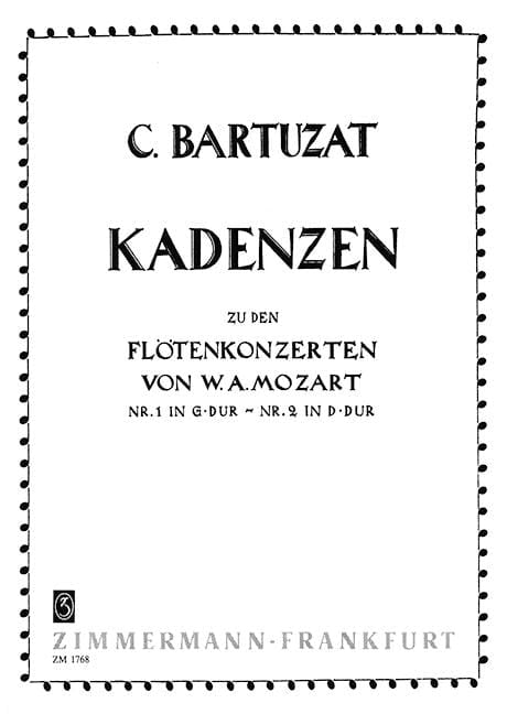Cadences on the Flute Concertos G major and D major by W. A. Mozart 長笛協奏曲大調 大調 長笛獨奏 齊默爾曼版 | 小雅音樂 Hsiaoya Music