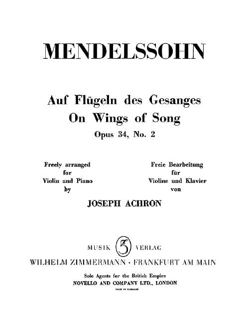 On Wings of Song op. 34/2 孟德爾頌．菲利克斯 歌 小提琴加鋼琴 齊默爾曼版 | 小雅音樂 Hsiaoya Music
