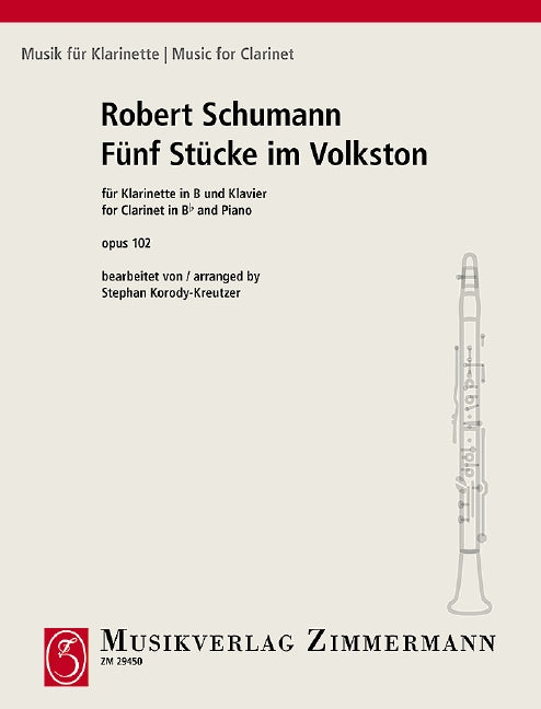 5 Pieces (5 Stücke im Volkston) op. 102 舒曼．羅伯特 小品 豎笛 1把以上加鋼琴 齊默爾曼版 | 小雅音樂 Hsiaoya Music
