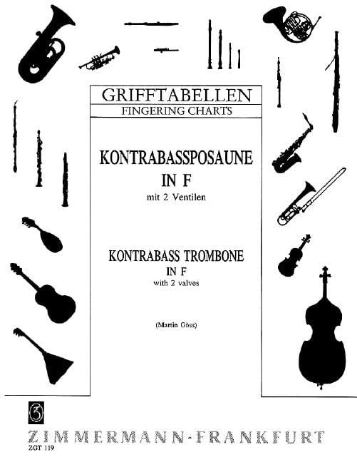 Table of Fingerings for Trombone (double bass) für Posaune (Kontrabass-Posaune in F mit 2 Ventilen) 長號 長號教材 齊默爾曼版 | 小雅音樂 Hsiaoya Music